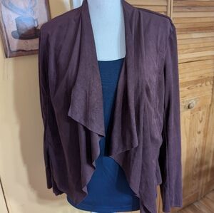 Kut From The Kloth Burgundy Draped Open Front Cardigan Jacket Faux Suede M